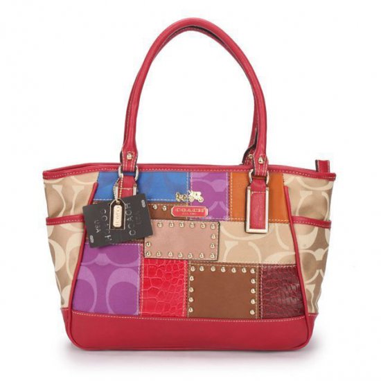 Coach Holiday Matching Stud Large Red Multi Satchels EBG | Women - Click Image to Close